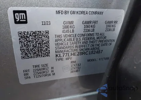 2024 Chevrolet Trax Fwd Lt from USA, damaged, VIN KL77LHE28RC182487